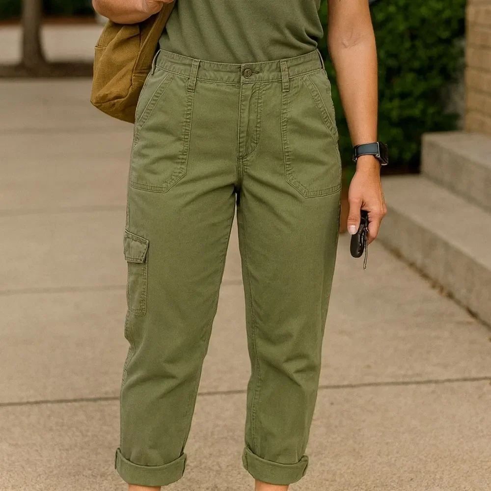 Jones New York Sport Cargo Pants Olive Green Adjustable Hem Cotton Size 8